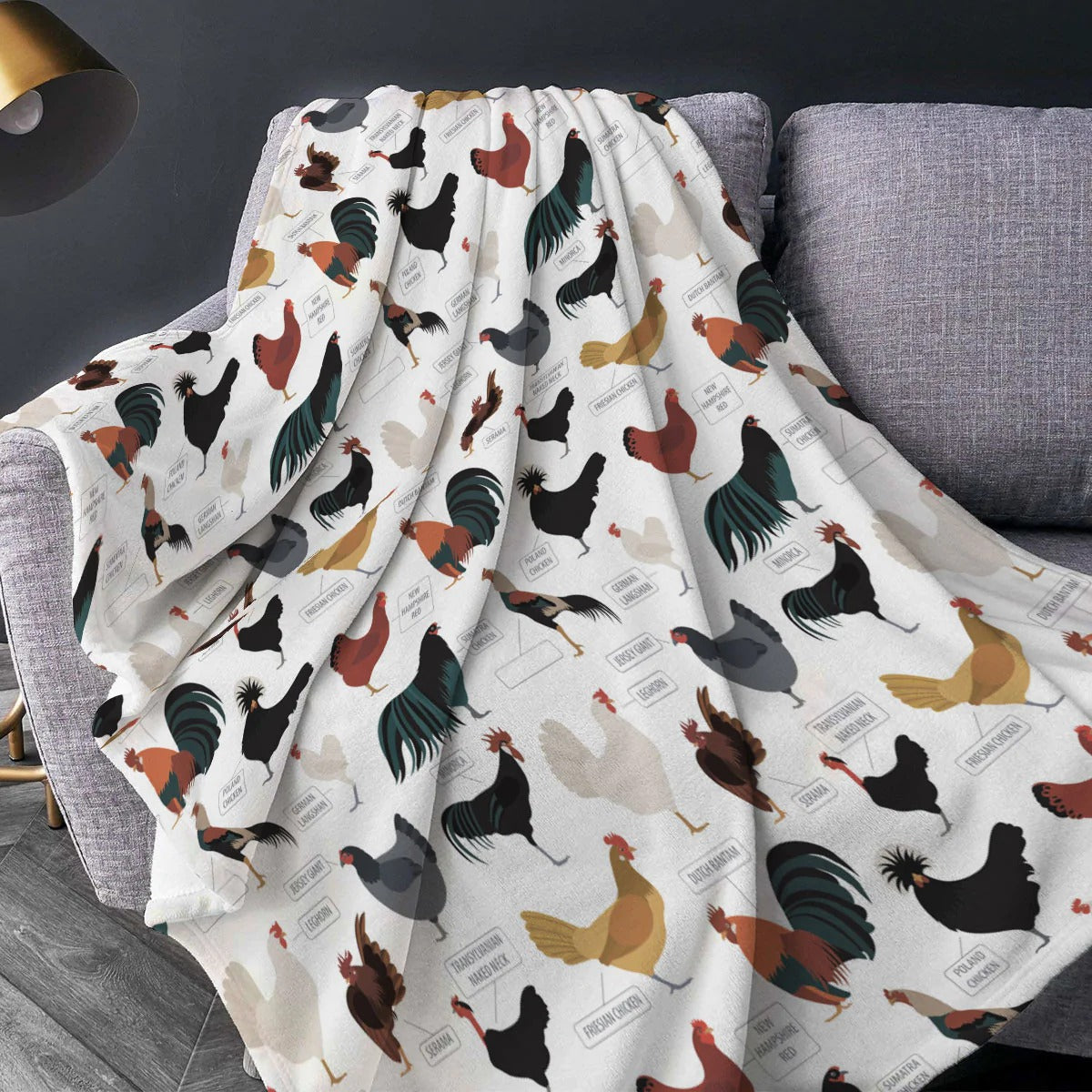Chicken Breed Pattern Blanket/ Cute Chicken Fleece Sherpa 30x40 Baby Blanket/ Soft Warm Animal Blanket