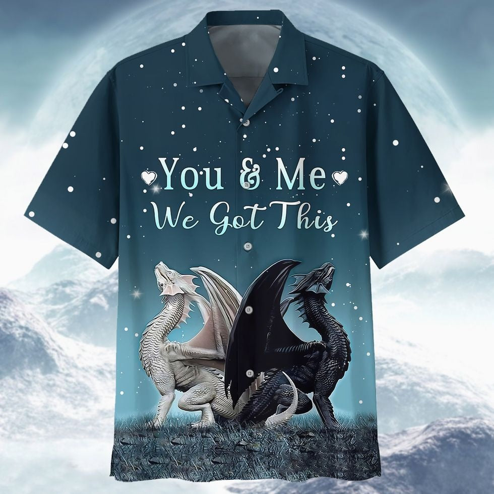 Dragon 3D Full Print Hawaiian Shirts/ Dragon We Got This/ Black And White Dragon Hawaiian Shirt