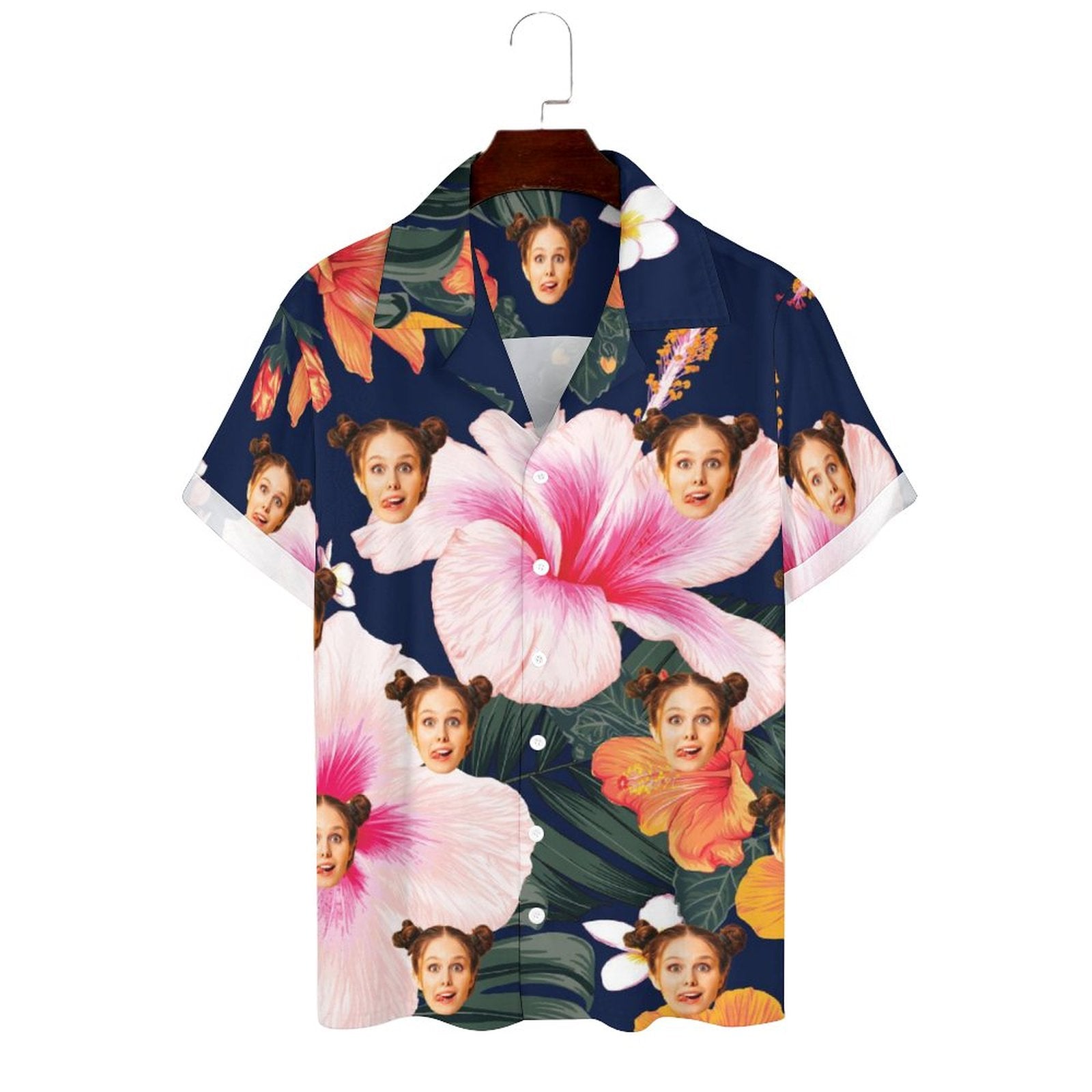 Custom Face Big Flower Camp Collar Hawaiian Shirt Personalized Men Photo Tropical Aloha Shirt