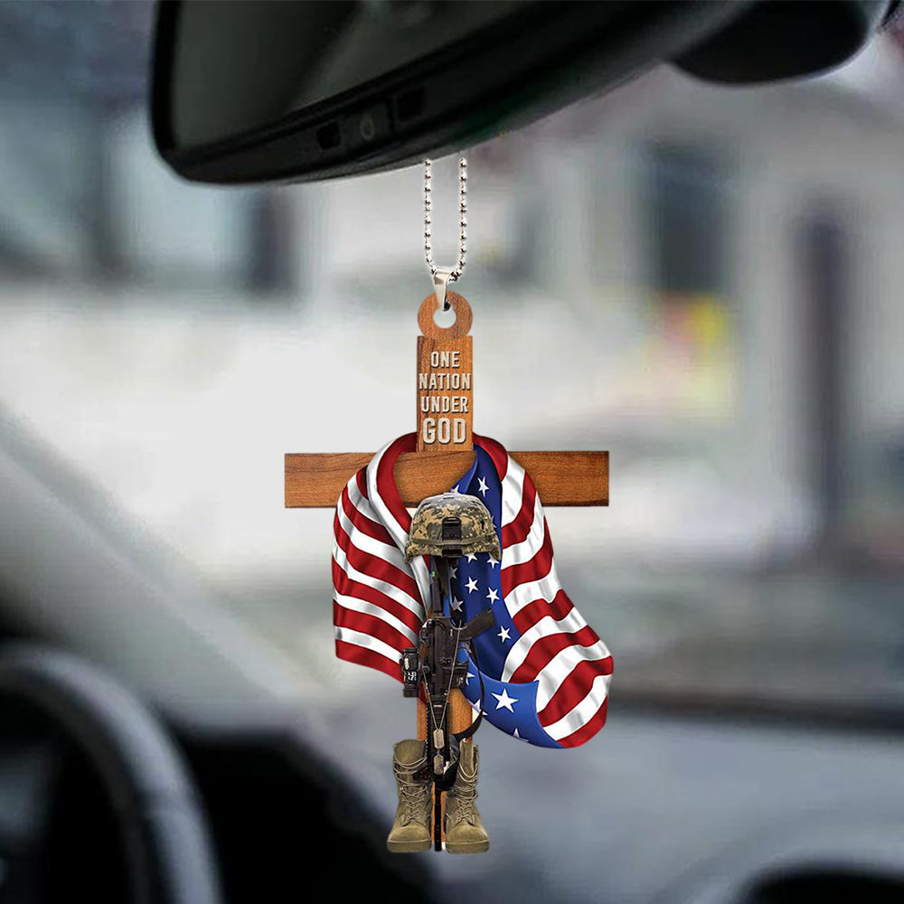 Veteran One Nation Under God Flat Car Hanging Ornament