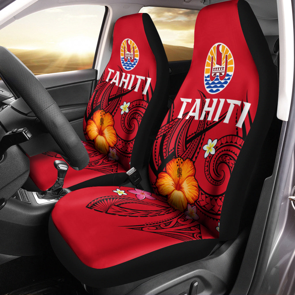 French Polynesia Car Seat Covers Hibiscus With Tribal