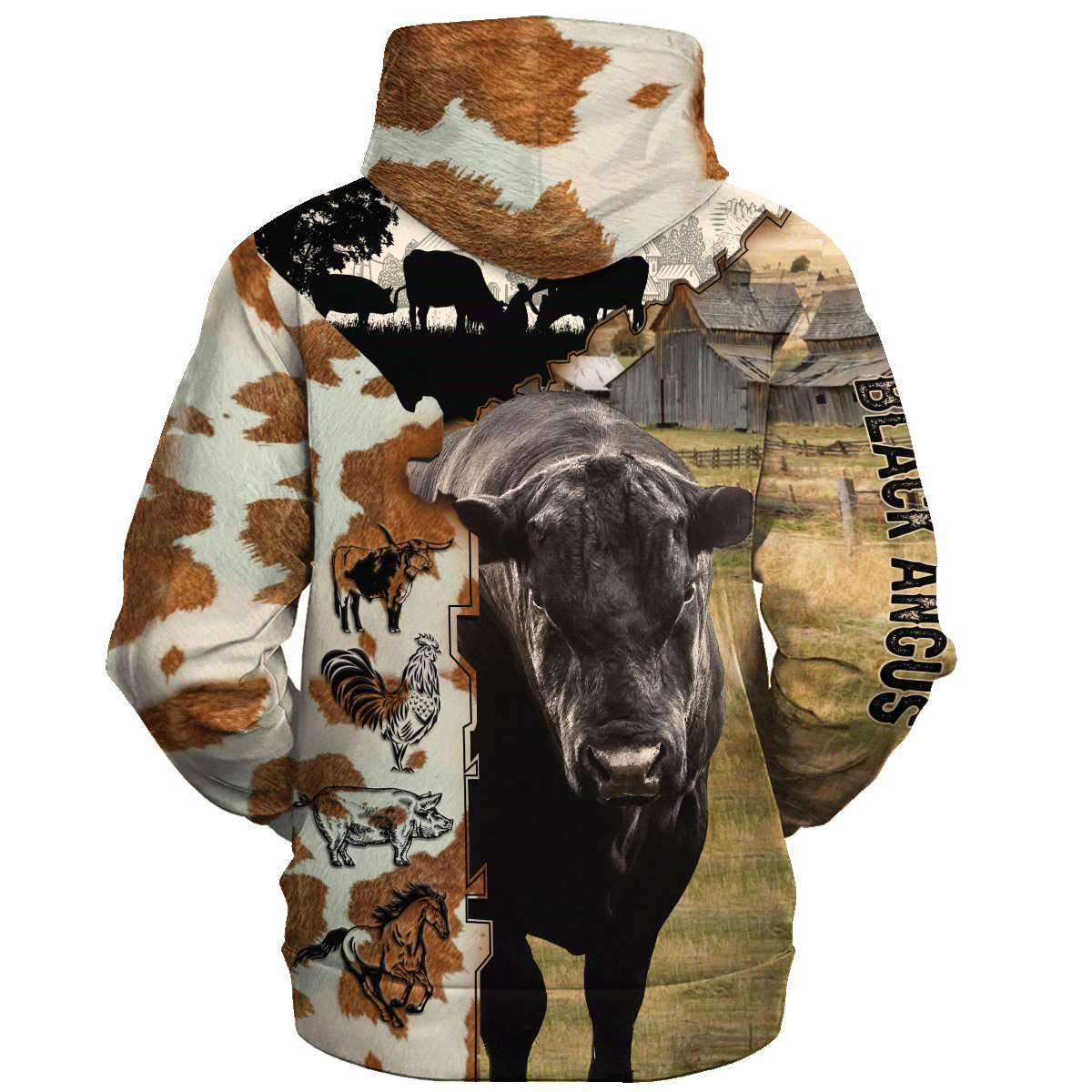 Black Angus Hoodie 3D All Over Print/ Black Angus Fur Pattern On The Farm Hoodie