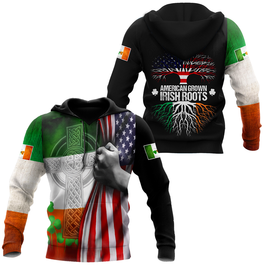 3D Print American Grown Irish Roots Tree Flag Saint Patrick''s Day Shirt/ Irish Shirt/ USA Flag Shirt
