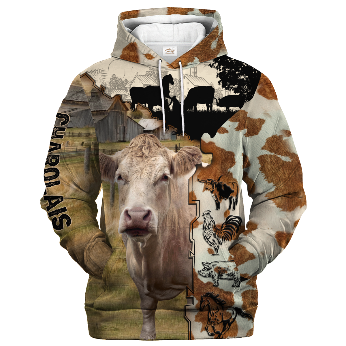 Charolais Fur Pattern On The Farm Hoodie/ Cute Cow Hoodie 3D All Over Print