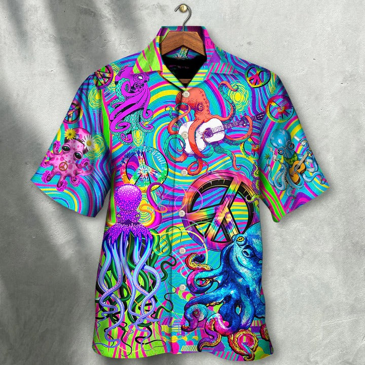 Hippie Aloha Hawaiian Shirt - Hippie Funny Octopus Colorful Tie Dye Art Style Hawaiian Shirt For Summer