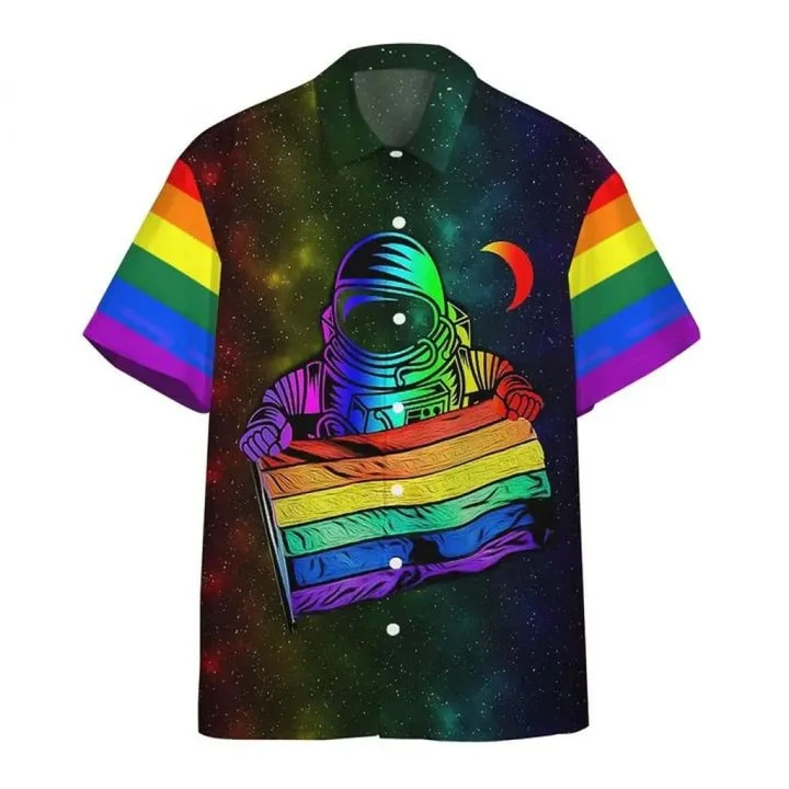LGBT Aloha Hawaiian Shirts For Summer/ Astronaut Colorful LGBT Rainbow Flag Galaxy Hawaiian Shirts