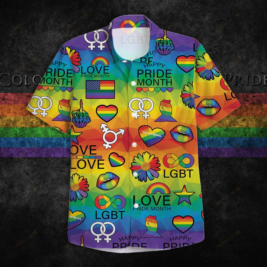 LGBT Aloha Hawaiian Shirts For Summer/ Love Pride Month Colorful Rainbow LGBT Pattern Hawaiian Shirts