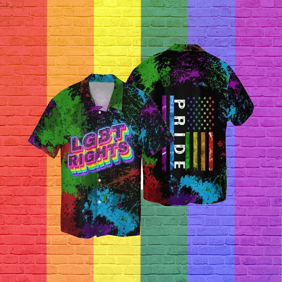 LGBT Aloha Hawaiian Shirts For Summer/ LGBT Right/ American Flag Colorful Rainbow LGBT Pride Hawaiian Shirts