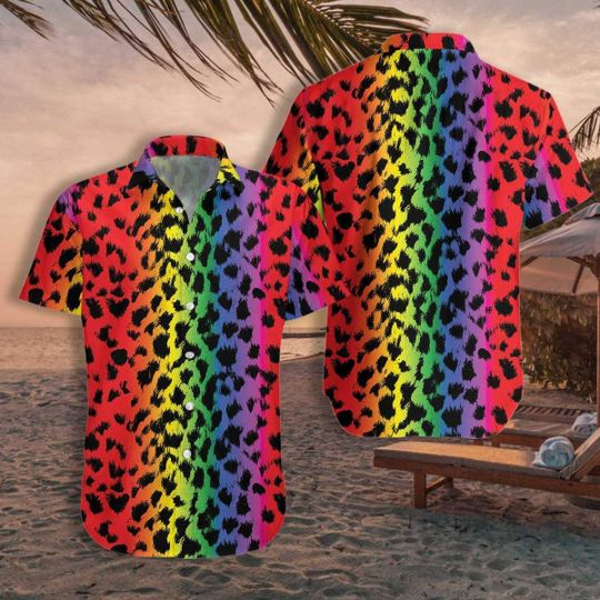 LGBT Aloha Hawaiian Shirts For Summer/ Leopard Skin Colorful Rainbow LGBT Pride Hawaiian Shirts