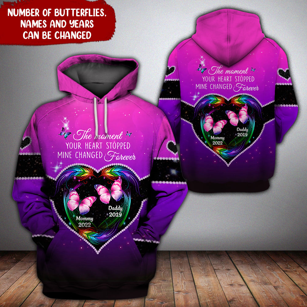 The Moment Your Heart Stopped Mine Changed Forever Butterfly Feather Personalized 3D Hoodie