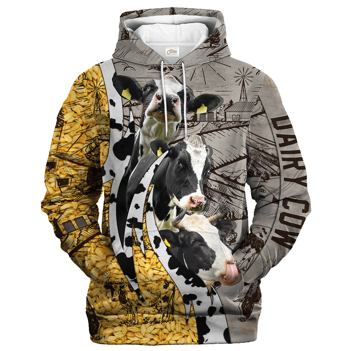 Cows Harvest Rice On The Farm Hoodie