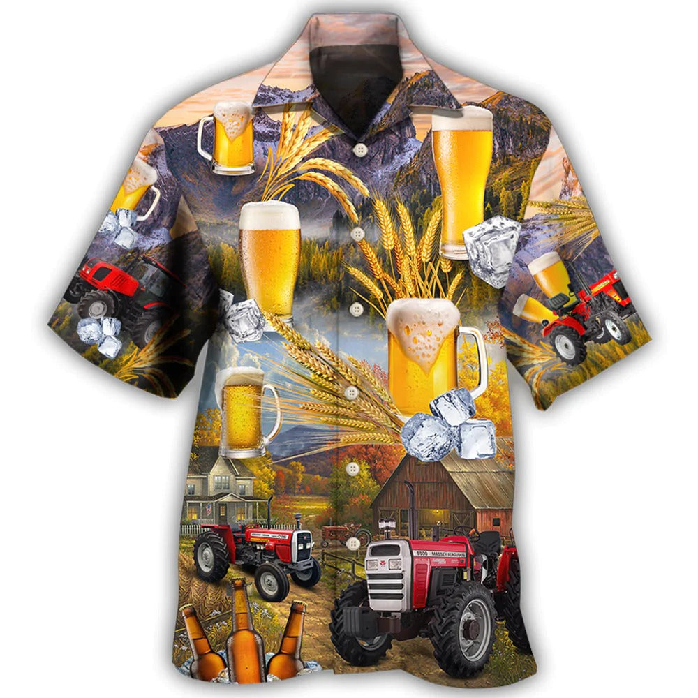 Beer And Tractor Autumn Farm Life Hawaiian Shirt Short Sleeve
