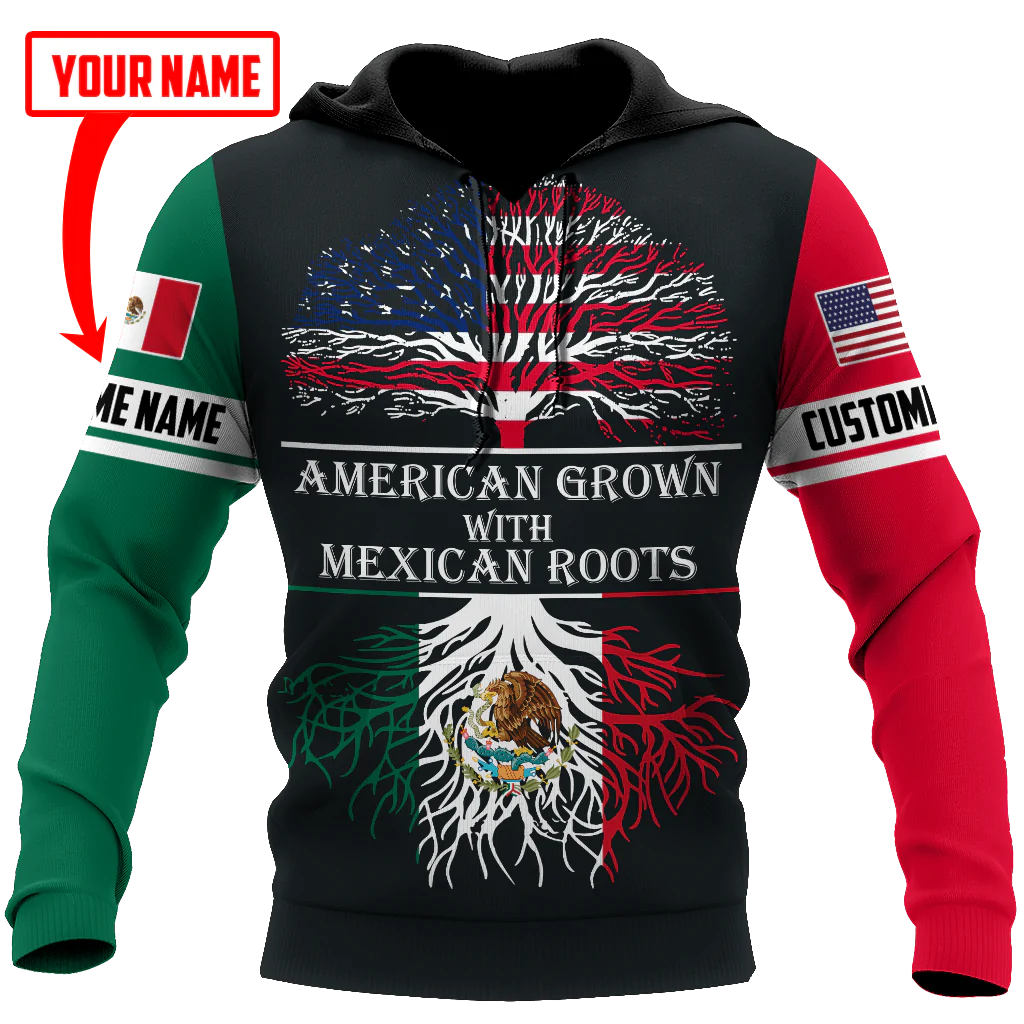 Customized Aztec Hoodie Mexico American Flag Pattern/ Mexican American Hoodie