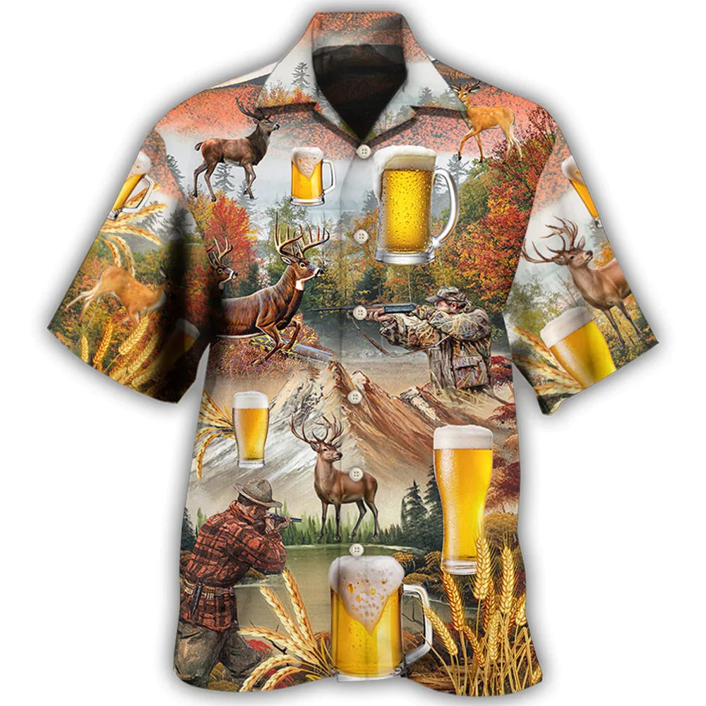Beer And Hunting Deer Autumn Moutain Hawaiian Shirt