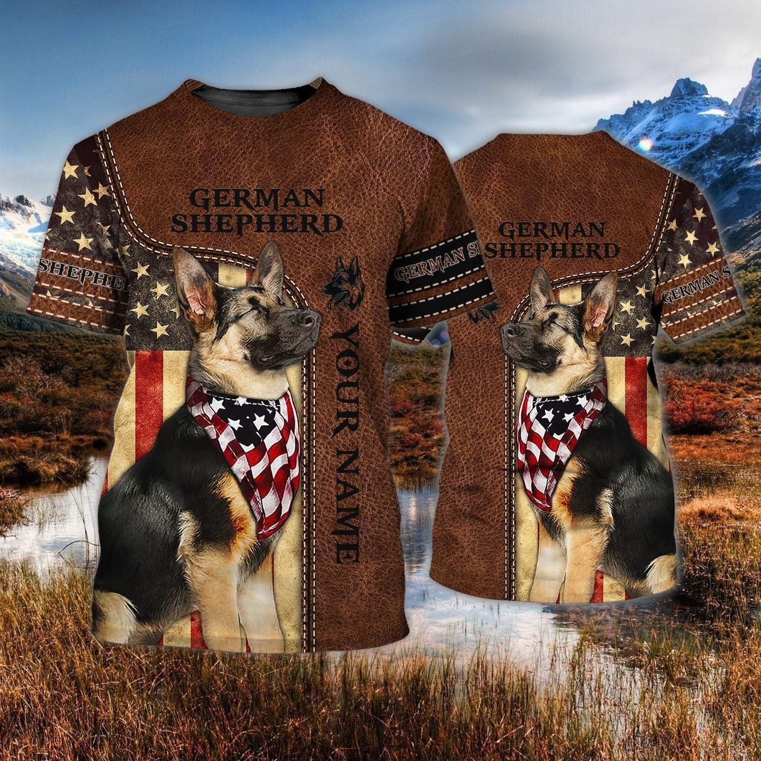 Custom Name 3D T Shirt For German Shepherd Lovers/ Dog Shirt Leather Pattern