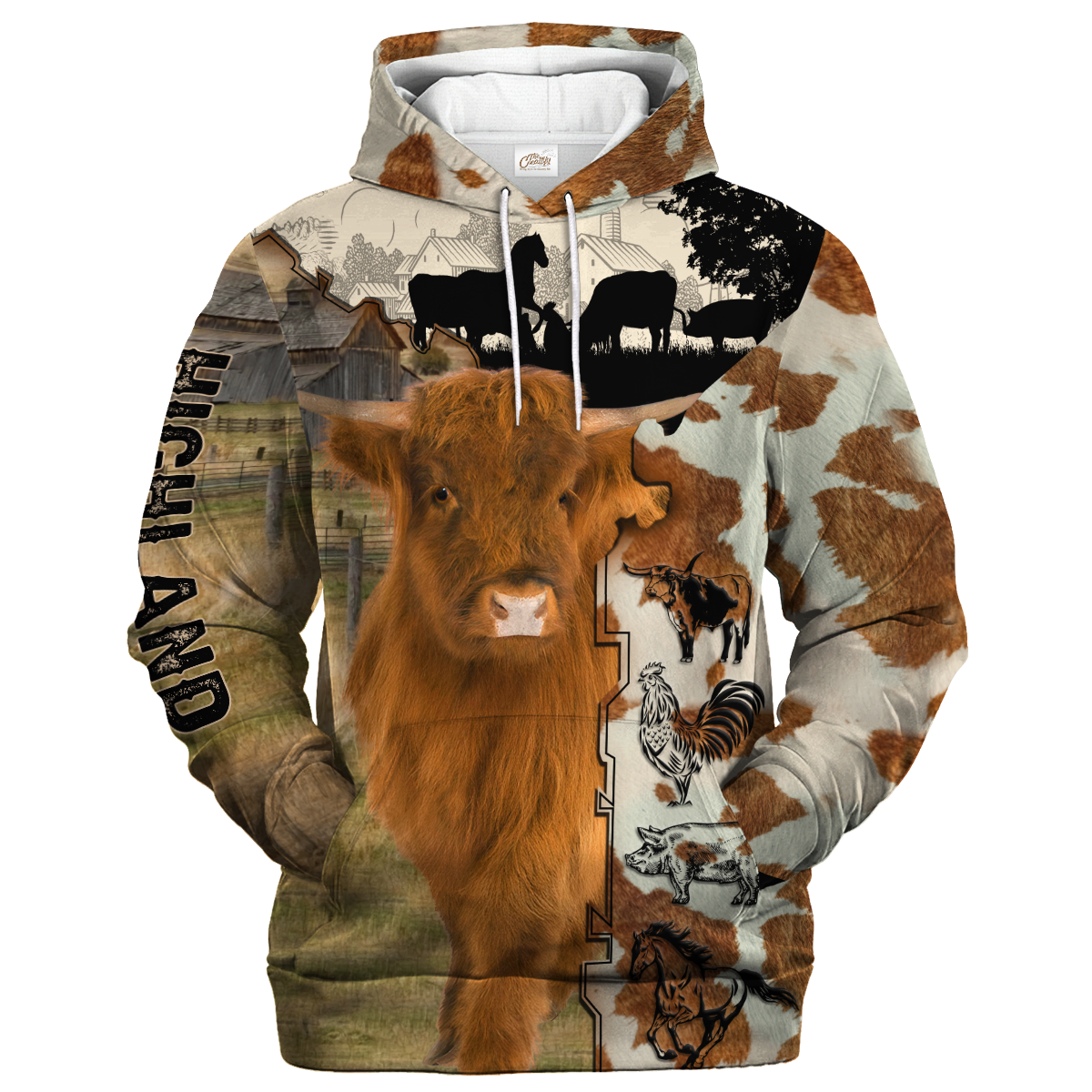 Highland Fur Pattern On The Farm Hoodie/ Highland Hoodie 3D All Over Print
