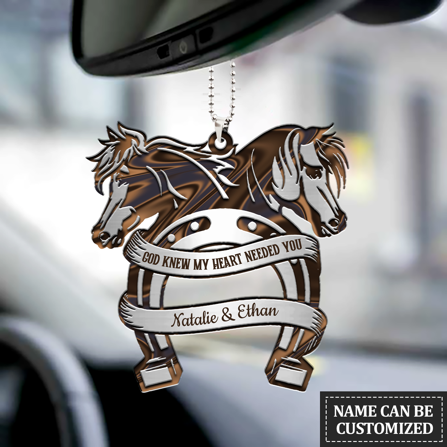 Personalized Couple Ornament For Car/ Horse Monogram God Knew Couple Car Hanging Ornaments