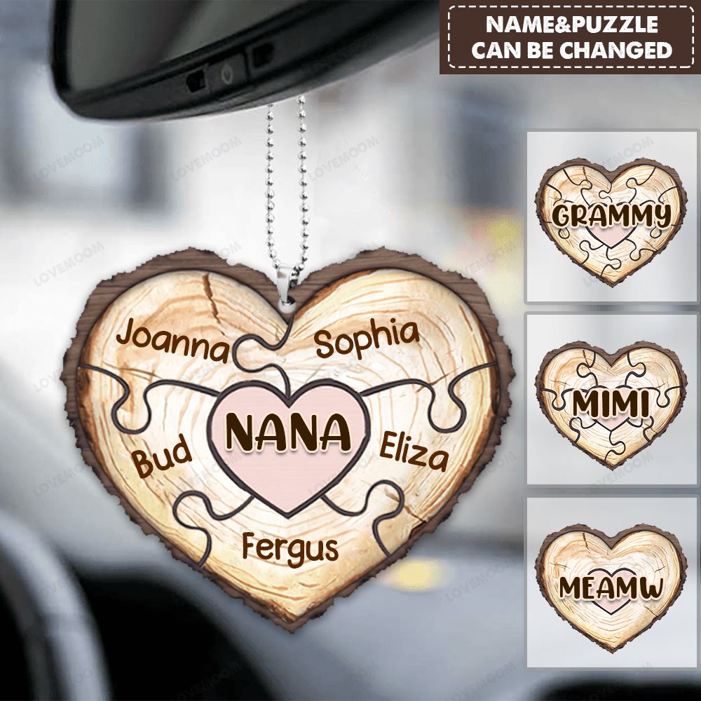 Personalized Grandma Heart Puzzle With Grandkids Hanging Ornament