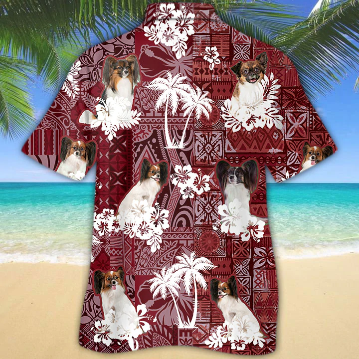 Papillon Red Hawaiian Shirt/ Gift for Dog Lover Shirts/ Men