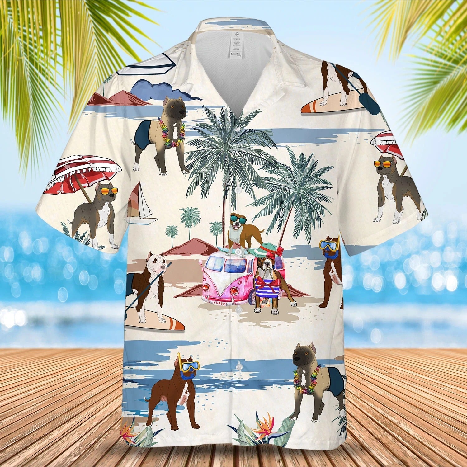American Pit Bull Terrier Summer Beach Hawaiian Shirt/ Cool Aloha Hawaiian Shirt