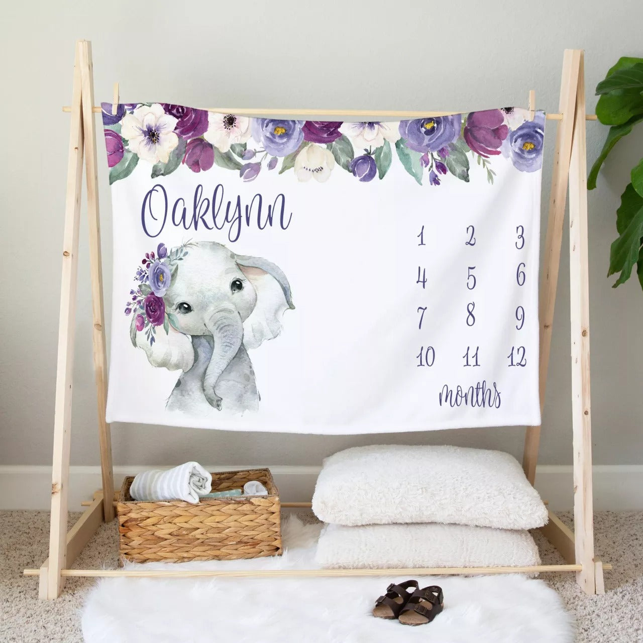 Personalized Baby Milestone Blanket Gift For Newborn Baby Fullmonth Gift Throw Blanket Cute Elephant Baby Kid Blanket