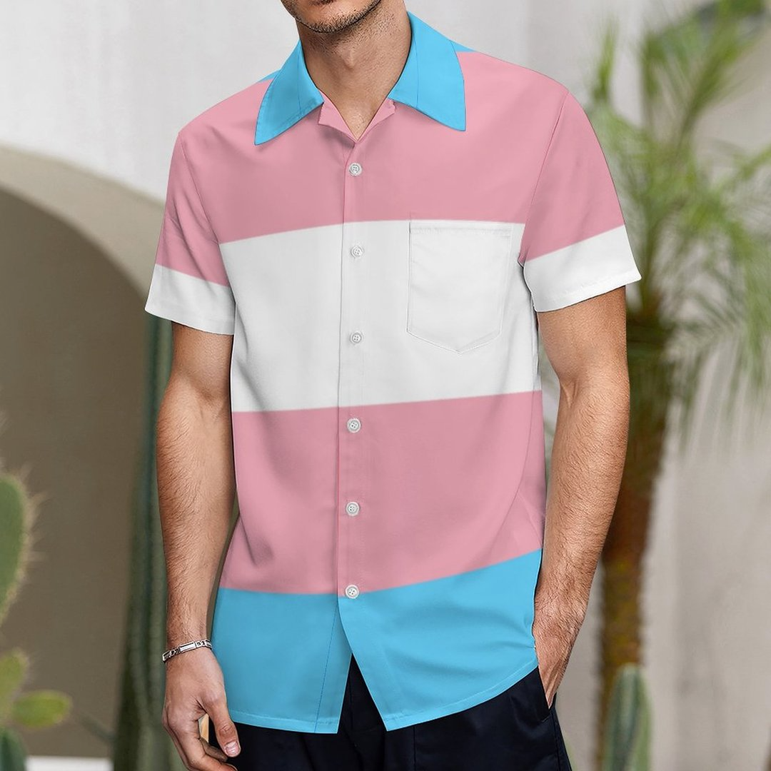 Transgender Pride Flag Lgbt Rainbow Hawaiian Vintage Shirt Mens Button Down Plus Size Tropical Hawaii Beach Shirts