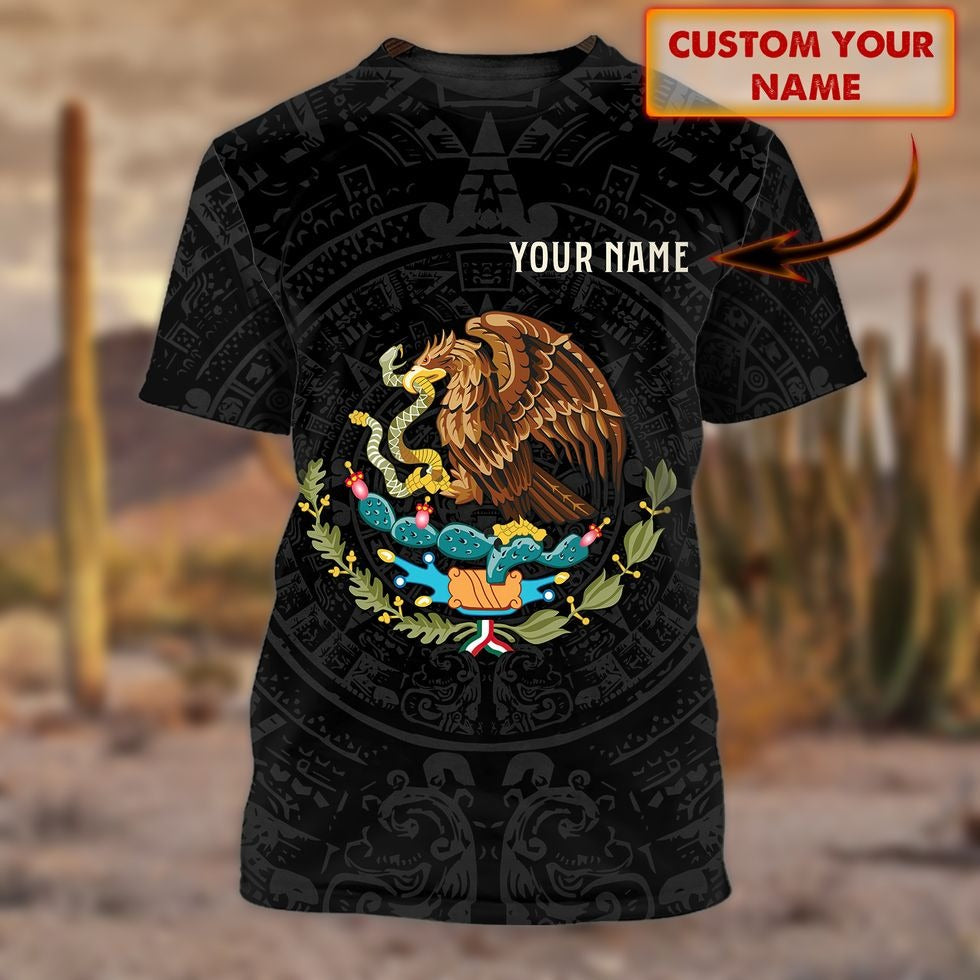 Personalized With Name 3D Full Print Black Mexico T Shirt/ Snake And Eagle Mexican Shirts/ New Mexicano Shirts