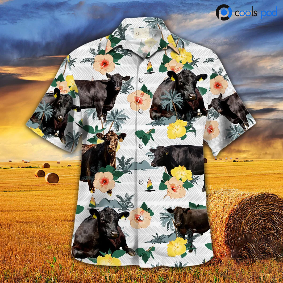 Black Angus Floral Summer Hawaiian Shirt/ Cool Angus Hawaii Shirt Men Women