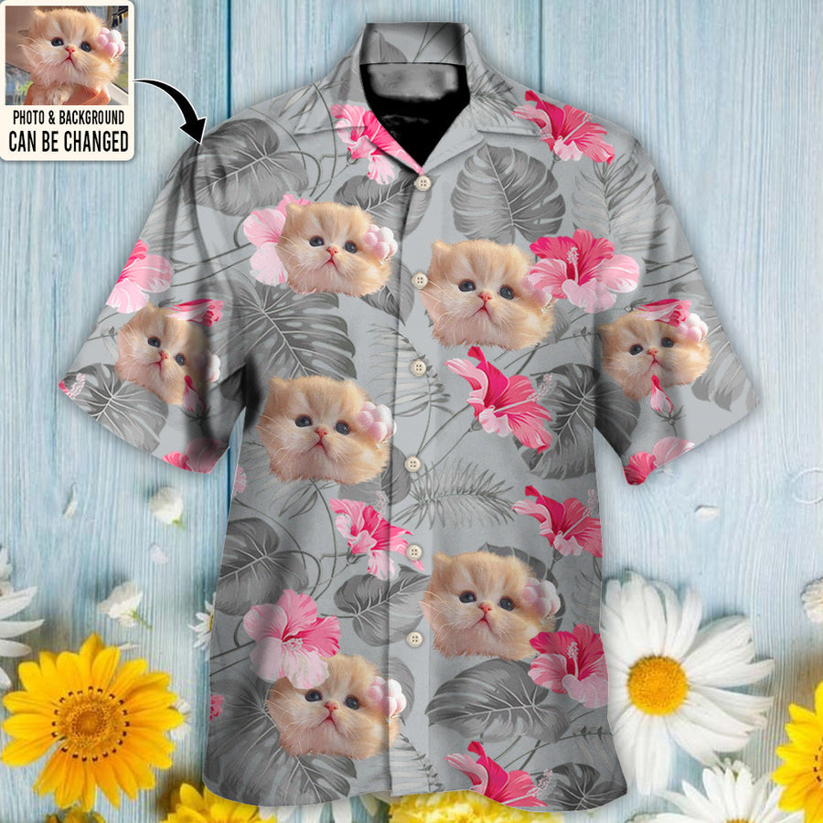 Cat You Want Tropical Custom Photo Multicolor Hawaiian Shirt/ Floral Pattern Hawaiian Shirt for Men Women/ Cat Lover