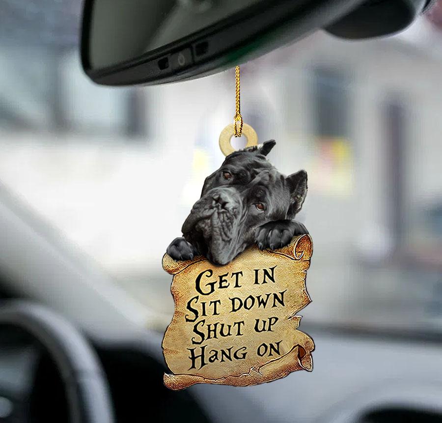 Cane Corso get in two sided car ornament