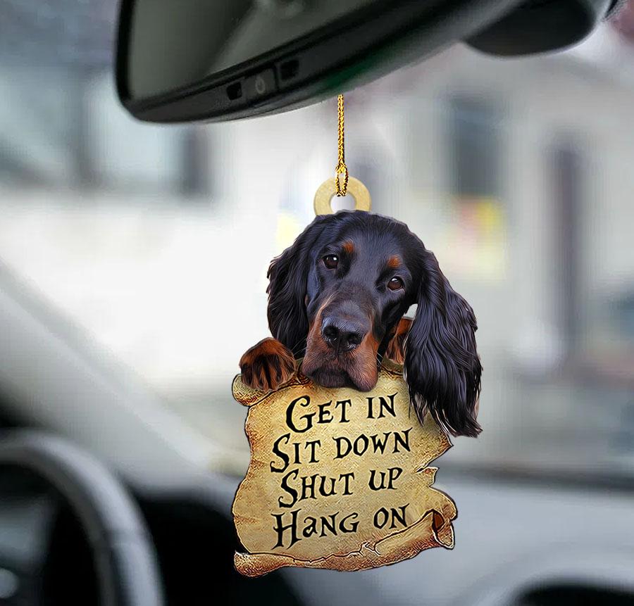 Gordon Setter get in two sided ornament/ Black Dog Funny Car Hanging Ornaments