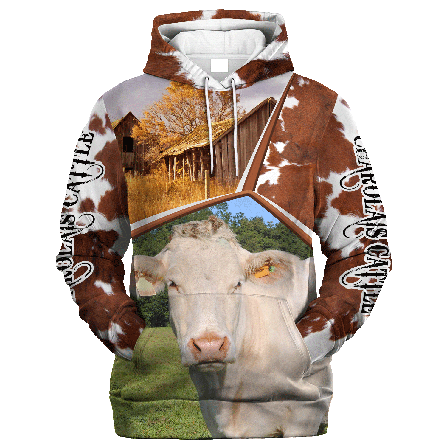 Funny Charolais Farm In The Fall Hoodie/ Premium Hoodie For Farm Cow Lover