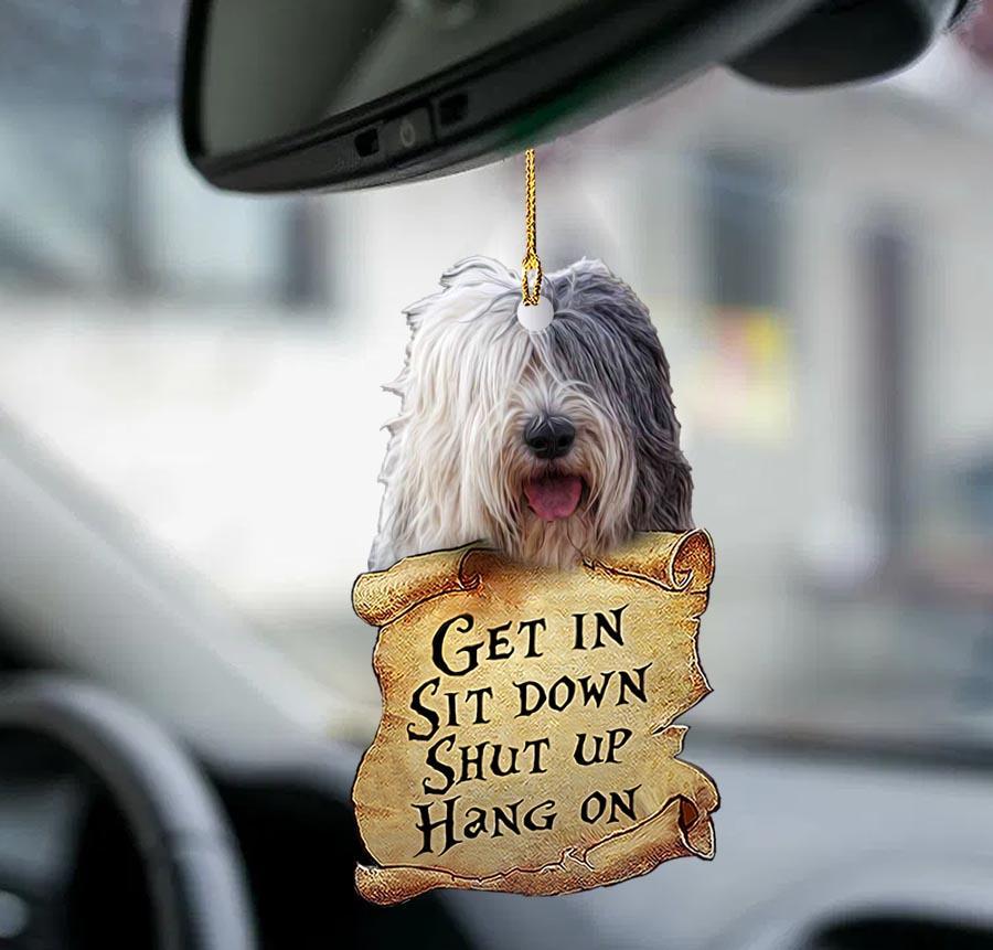 Old English Sheepdog get in two sided ornament/ Dog ornament for her car