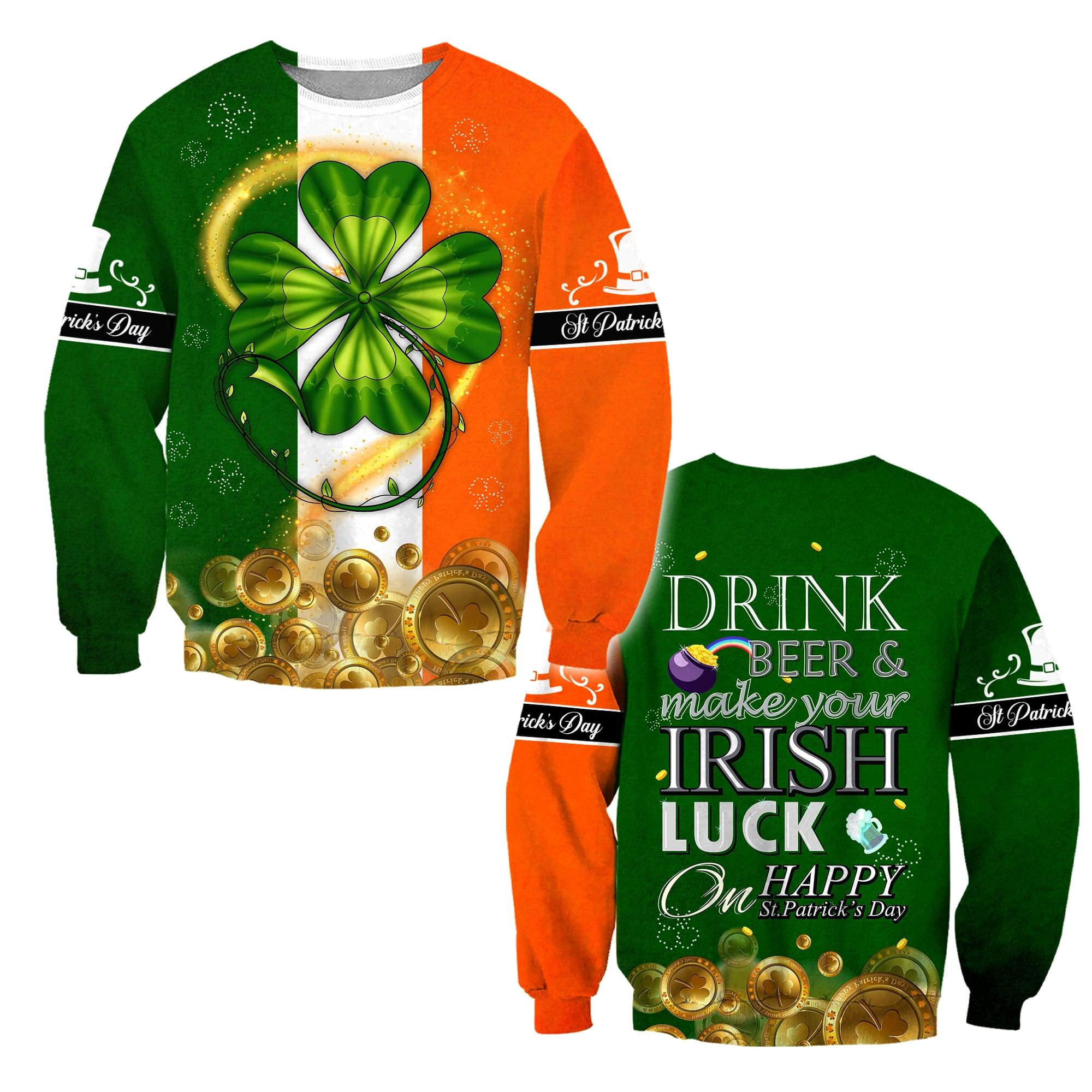 Shamrock Gold Coin Drink Beer 3D Shirt/ St Patrick