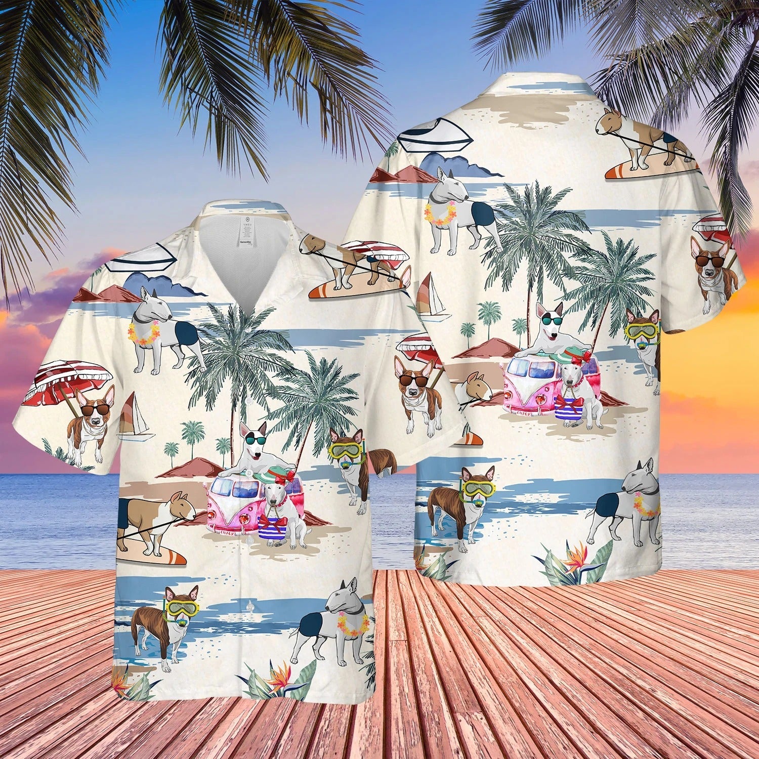 Bulldog/ Boston Terrier Summer Beach Hawaiian Shirt/ Dog Breed 3D Print On Hawaiian Aloha Shirt For Men And Woman
