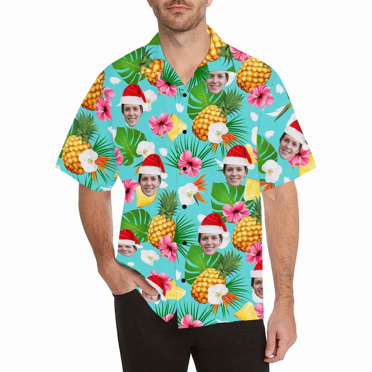 Custom Hawaiian Shirts with Face Design Your Own Hawaiian Shirt Blue Pineapple Gift for Men Women