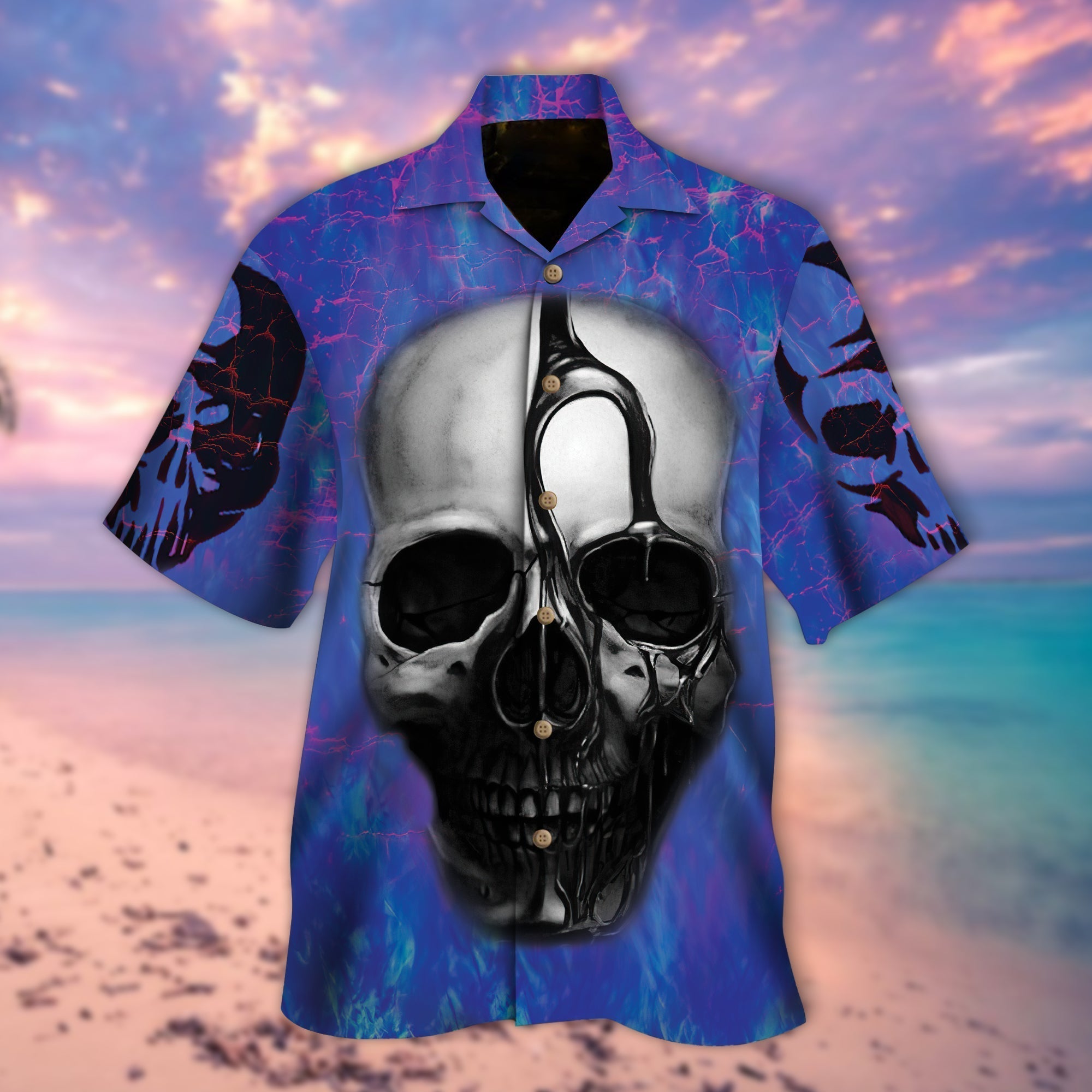 Skull Purple All Over Printed 3D Aloha Shirt/ Skull Lover Hawaiian Shirts