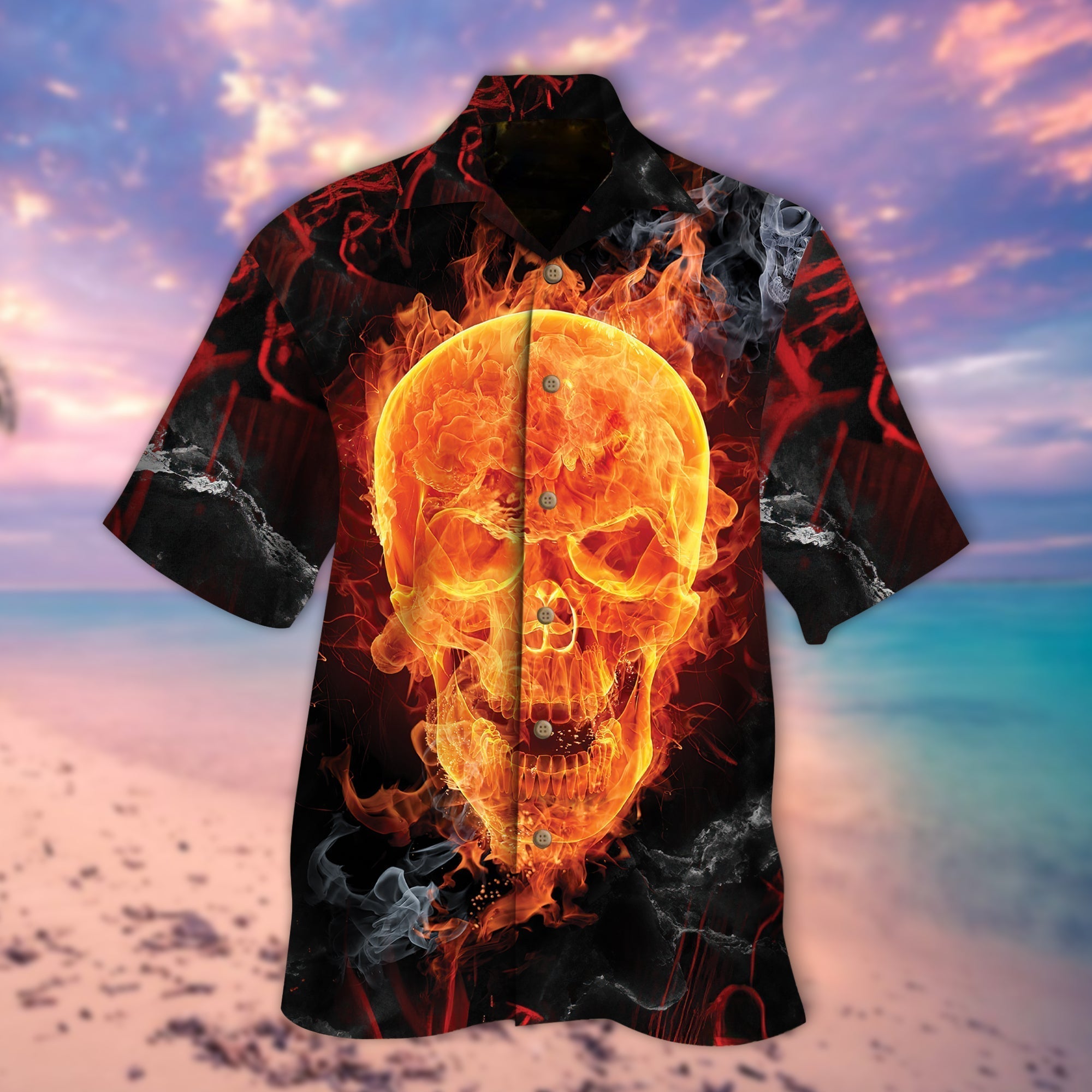 Fire Skull Red Smoke All Over Printed 3D Hawaiian Shirt