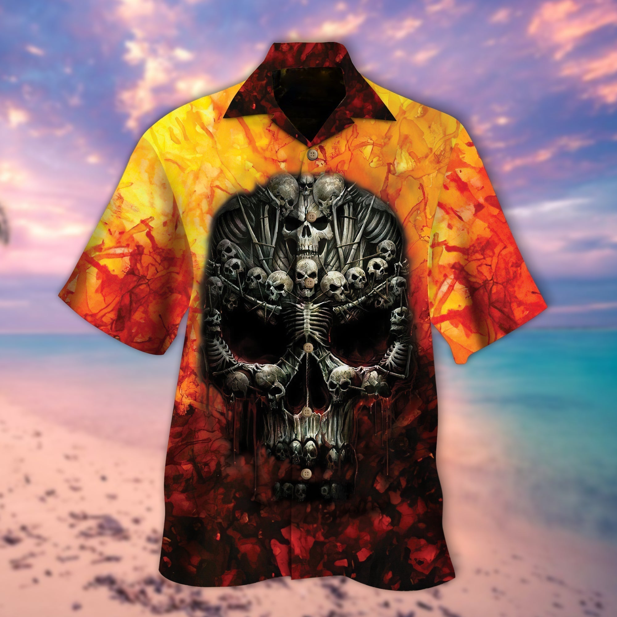 Skeleton Shaped Skull All Over Printed 3D Hawaiian Shirt/ Cool Skeleton Hawaii Shirts