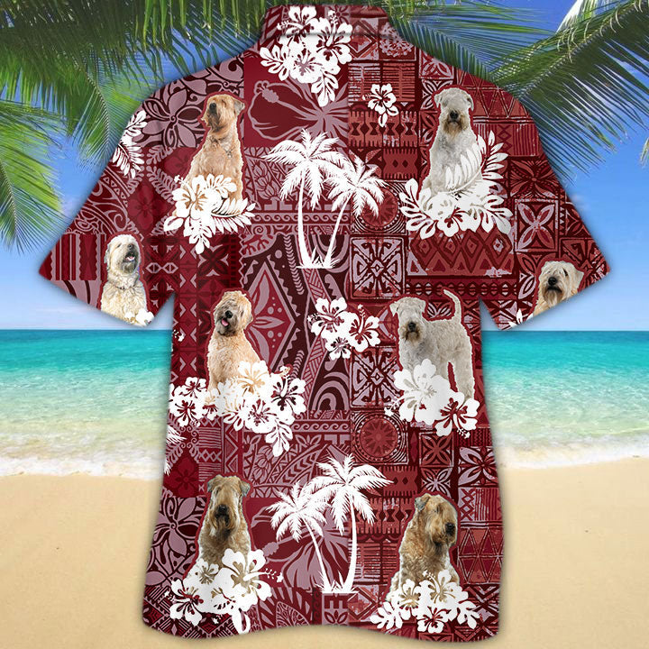 Soft Coated Wheaten Terrier Hawaiian Shirt/ Dog Hawaii Shirt Red Tribal Pattern