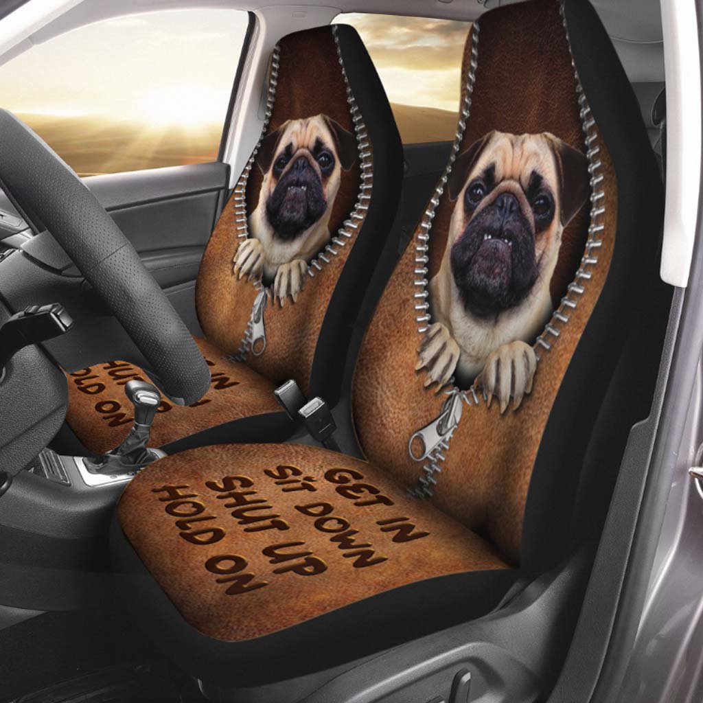 Front Carseat Cover For Dog Lovers/ Get In Sit Down/ Dog On Seat Covers With Leather Pattern Print