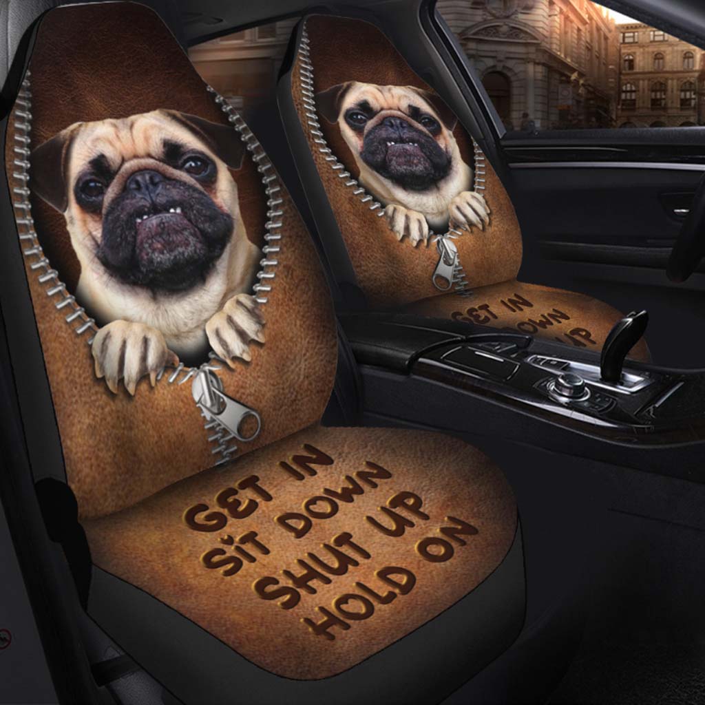 Front Carseat Cover For Dog Lovers/ Get In Sit Down/ Dog On Seat Covers With Leather Pattern Print