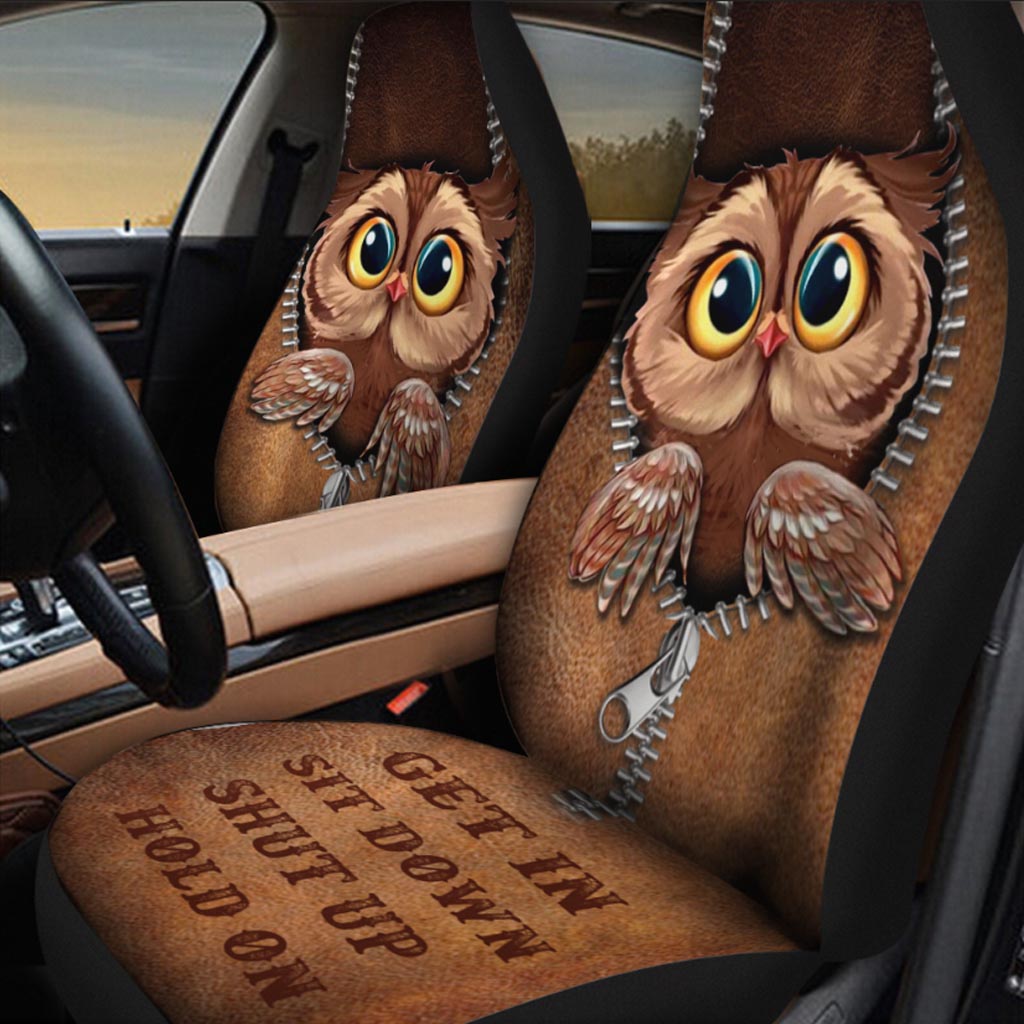 Get In Sit Down Shut Up Hold On Owl Seat Covers With Leather Pattern Print