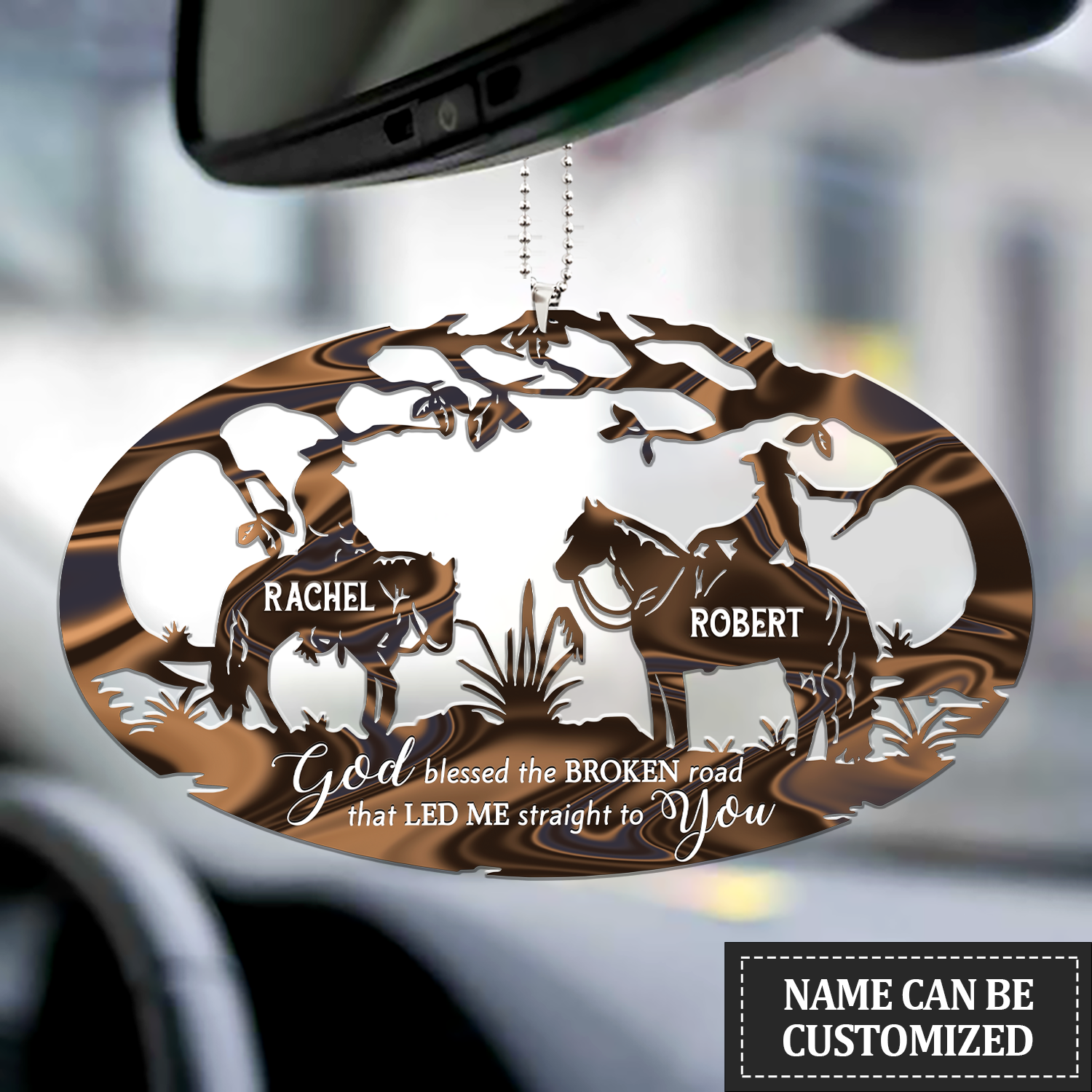 Couple Riding Horses God Blessed Personalized Car Ornament/ Couple Ornaments