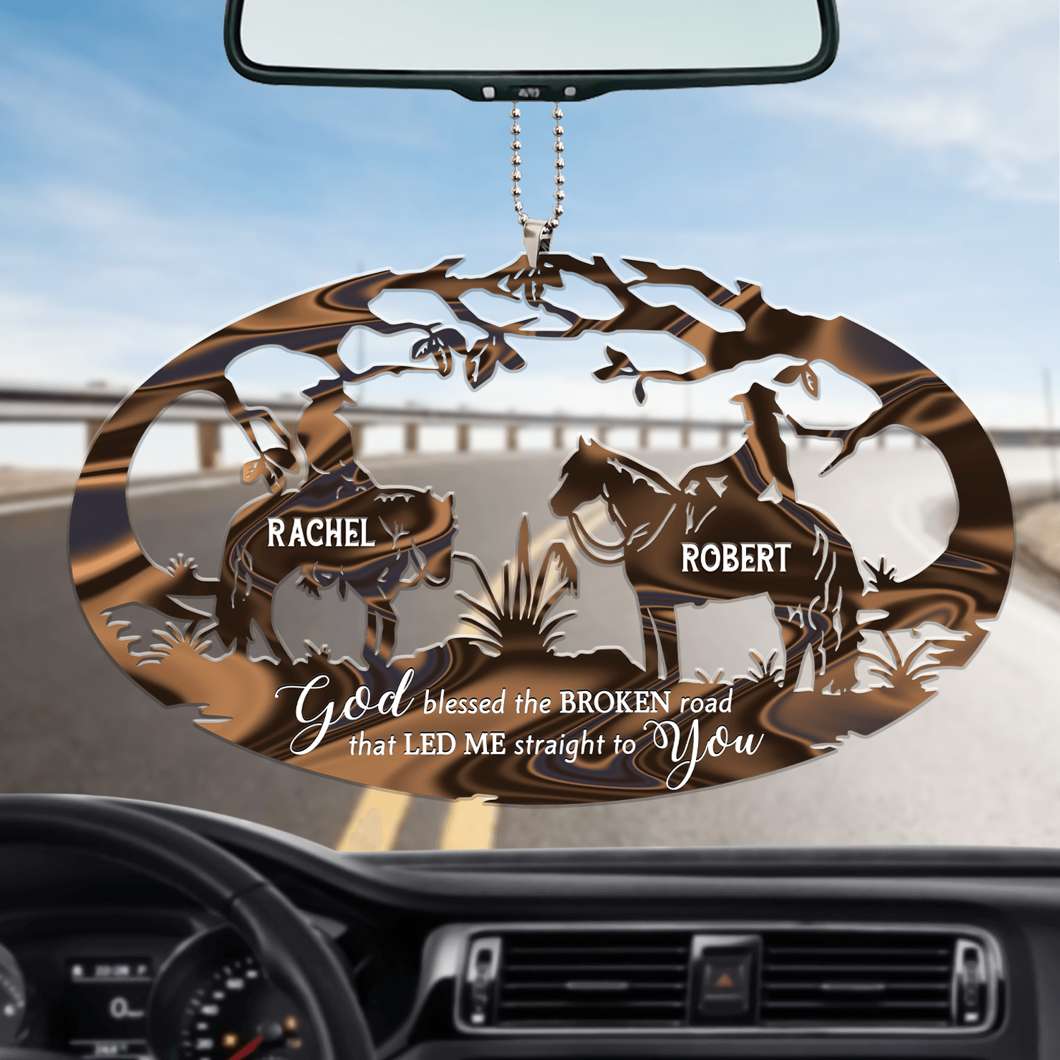Couple Riding Horses God Blessed Personalized Car Ornament/ Couple Ornaments