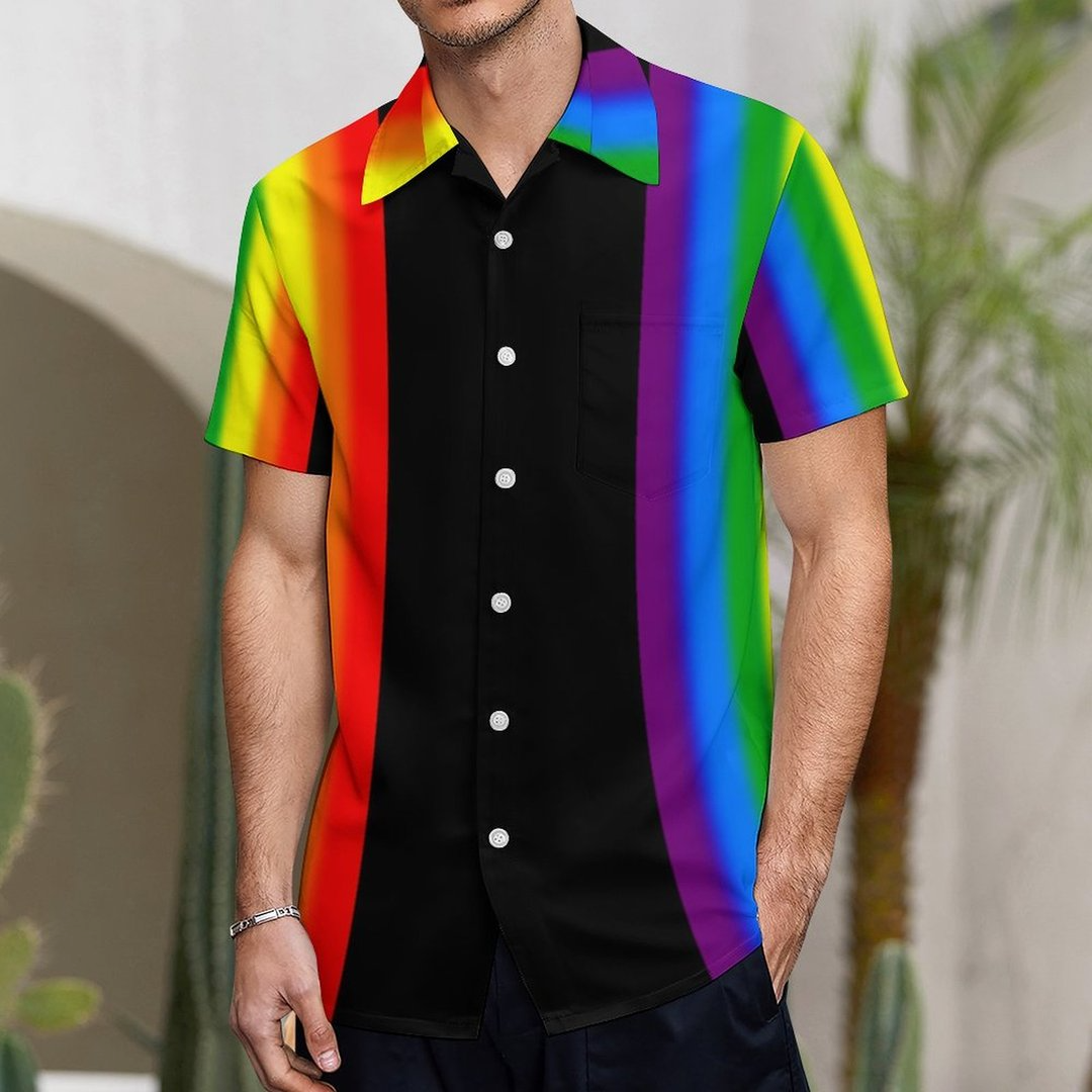Pastel Rainbow Stripes Gay Pride Lgbt Support Hawaiian Vintage Shirt Mens Button Down Tropical Hawaii Beach Shirts