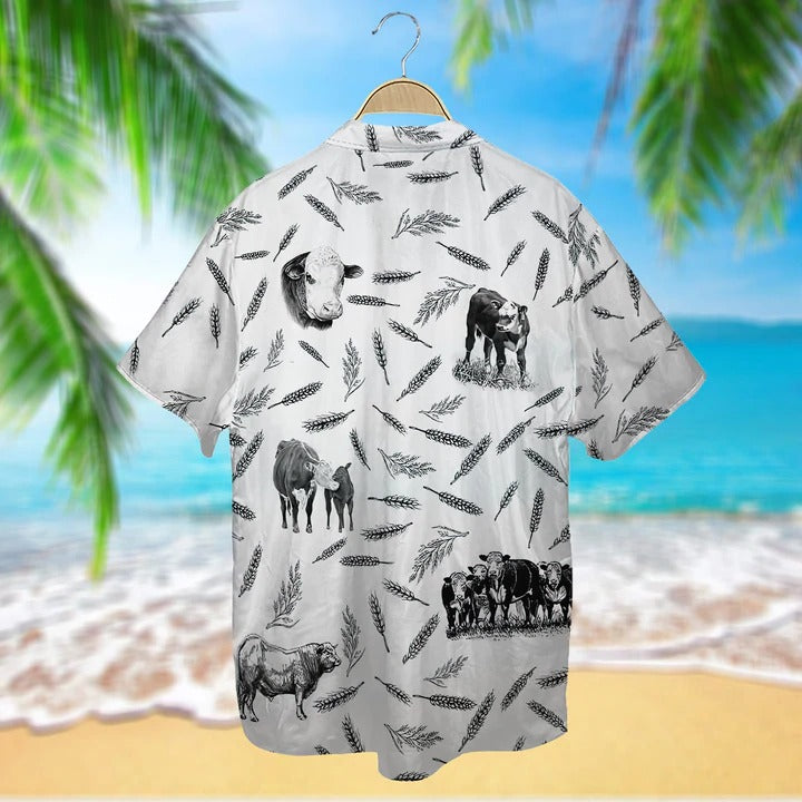 Hereford Cattle Pattern Hawaiian/ Unisex Print Aloha Short Sleeve Casual Shirt/ Gift For Cow Lover