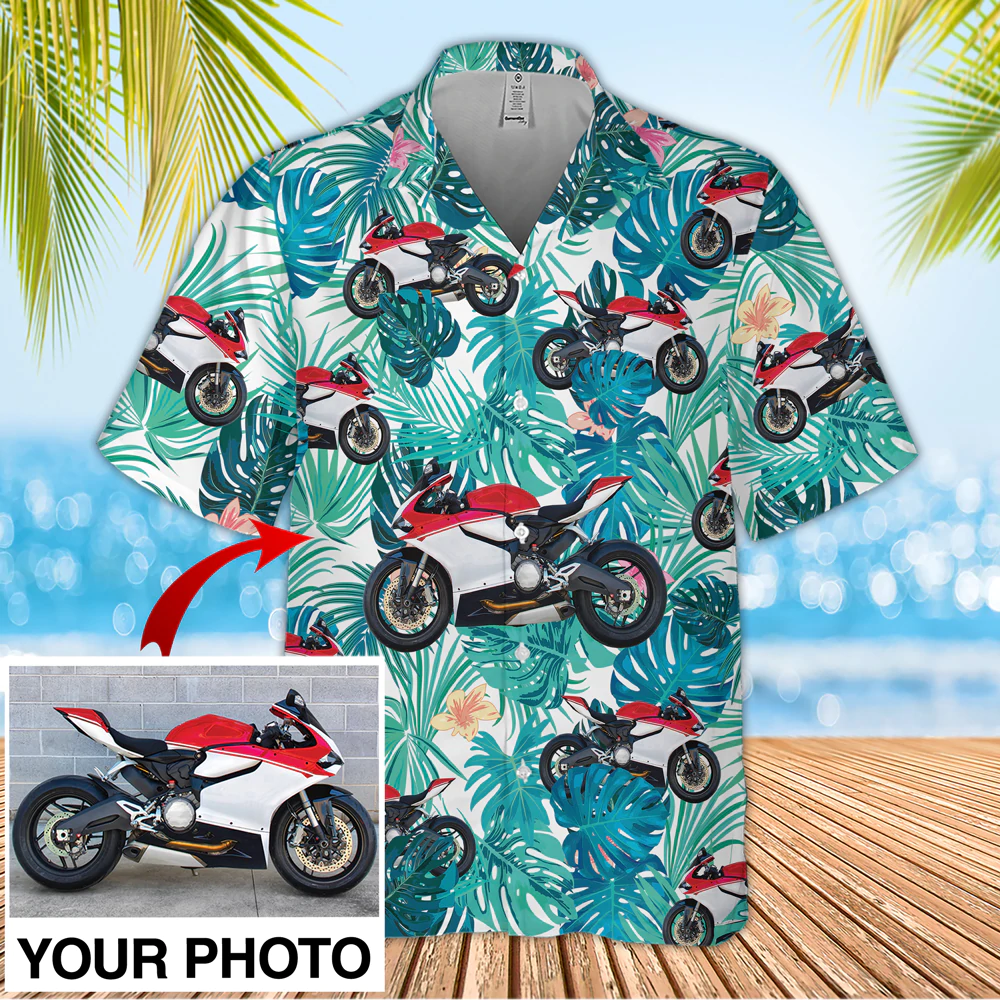 Custom Seamless Biker Hawaiian Shirt/ moto biker aloha shirt for men/ Hawaii shirt woman