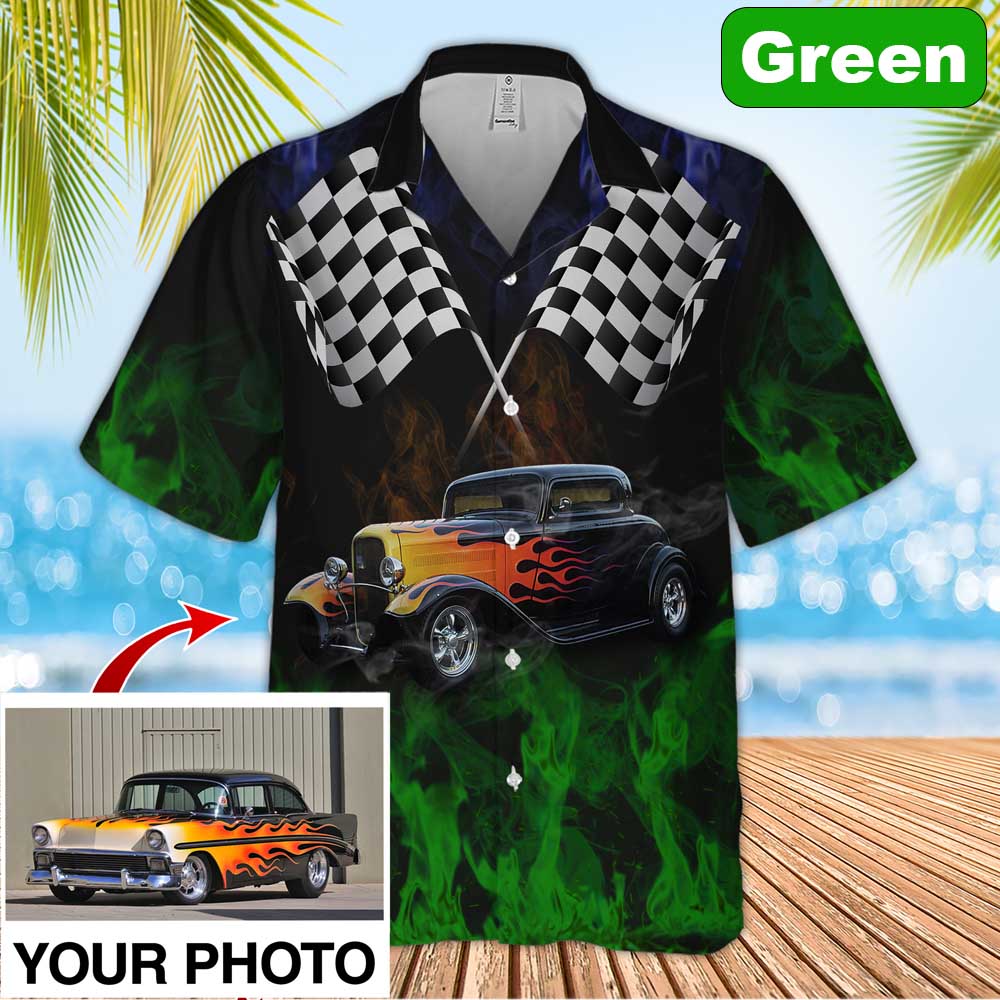 Custom Image Hot Rod Hawaiian Shirt/ Car Fire Hawaiian Shirt for Men/ Idea Shirt for Summer