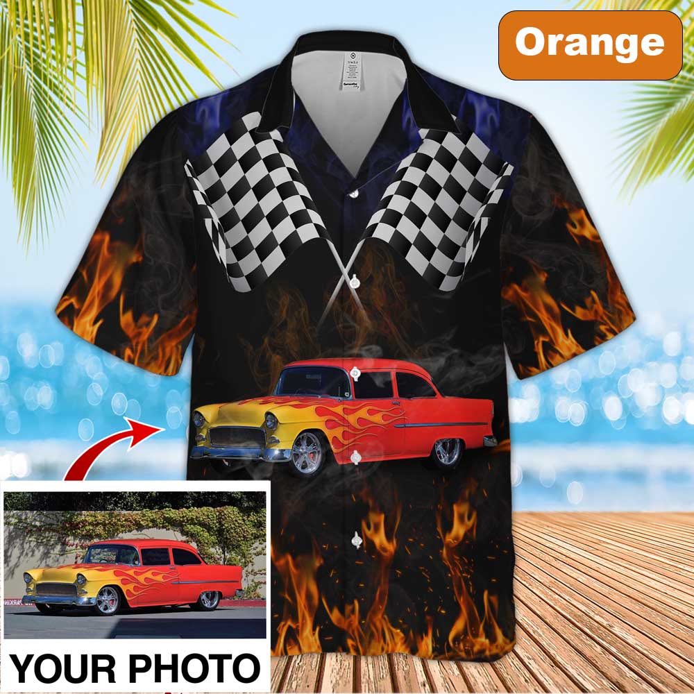 Custom Image Hot Rod Hawaiian Shirt/ Car Fire Hawaiian Shirt for Men/ Idea Shirt for Summer